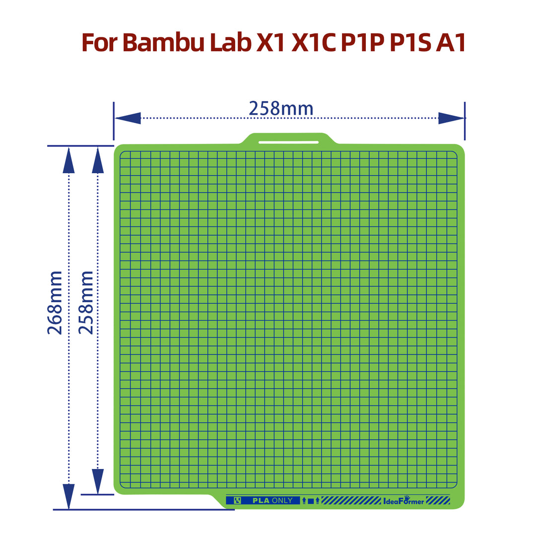 IdeaFormer Green Smooth Low-Temperature Build Plate, 257×257mm for Bambu Lab P1P/P1S/X1C/X1/X1E/A1