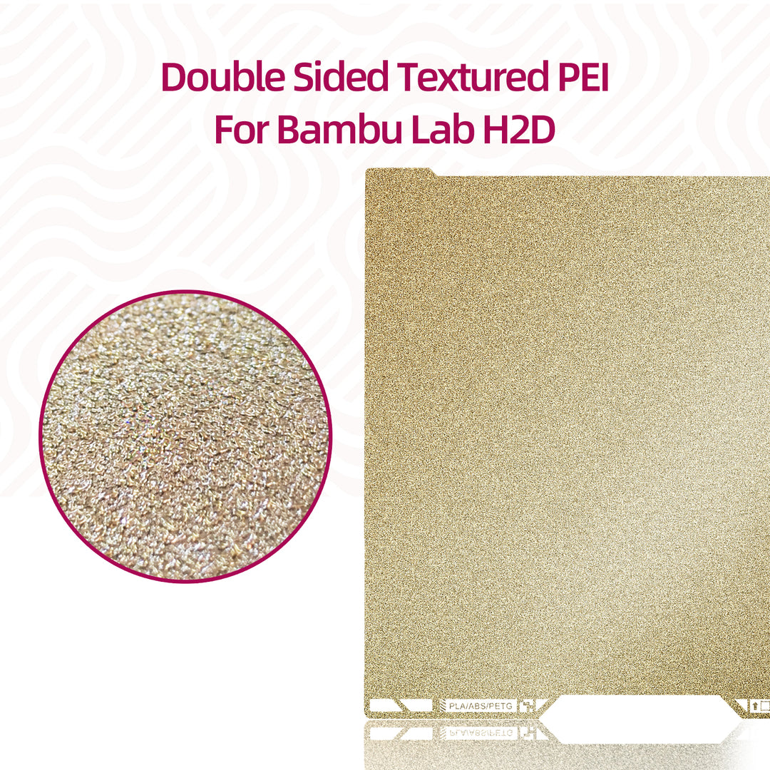 IdeaFormer Double-Sided Gold Textured PEI Spring Steel Build Plate with QR Code, 347×355mm for Bambu Lab H2D