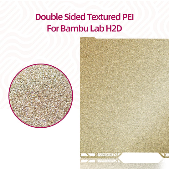 IdeaFormer Double-Sided Gold Textured PEI Spring Steel Build Plate with QR Code, 347×355mm for Bambu Lab H2D