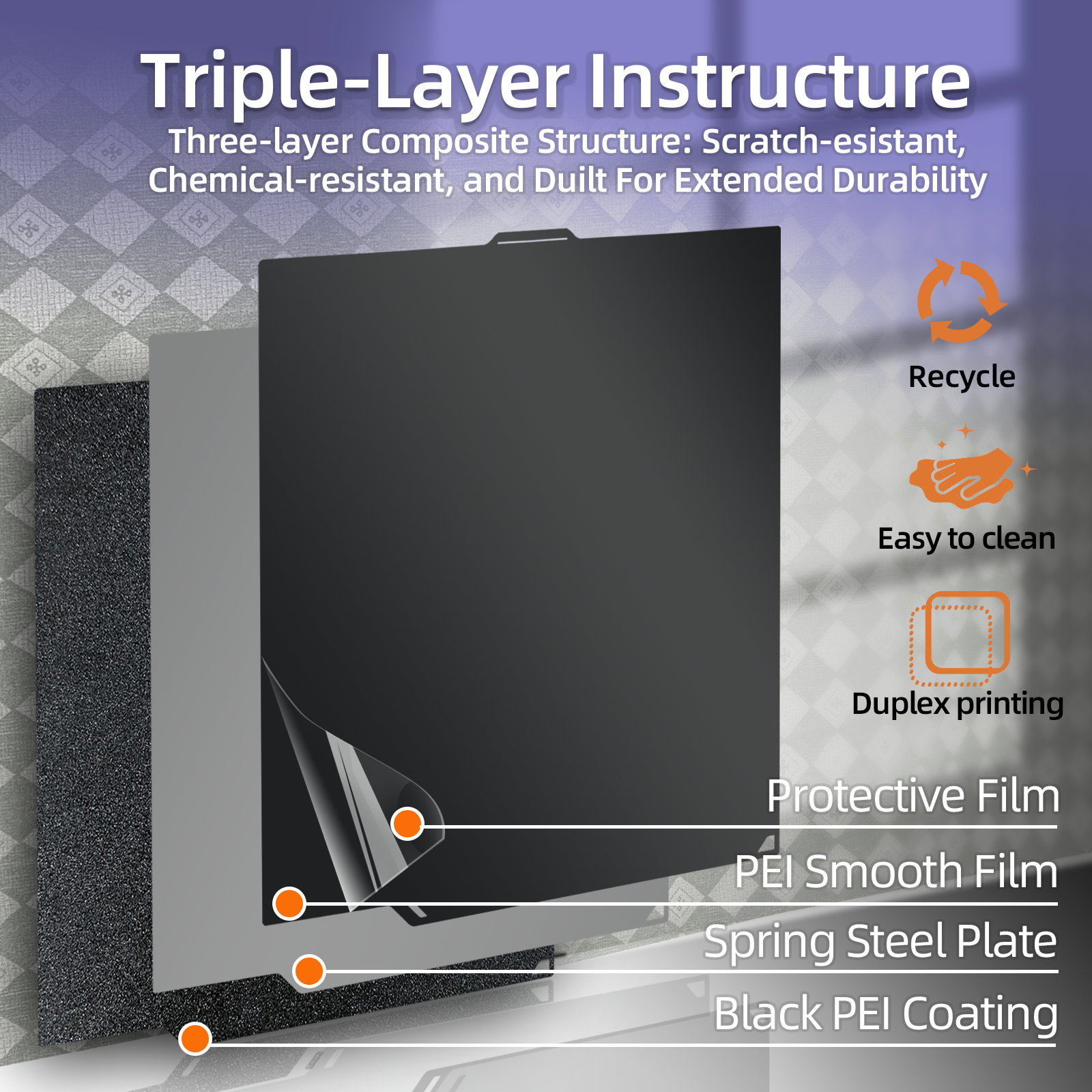 IdeaFormer Black Smooth PEI+Textured PEI Spring Steel Build Plate, 260×271mm for Elegoo Centauri Carbon