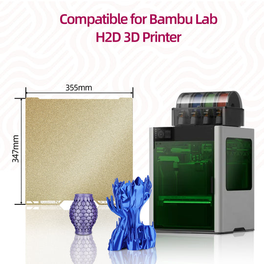 IdeaFormer Double-Sided Gold Textured PEI Spring Steel Build Plate with QR Code, 347×355mm for Bambu Lab H2D