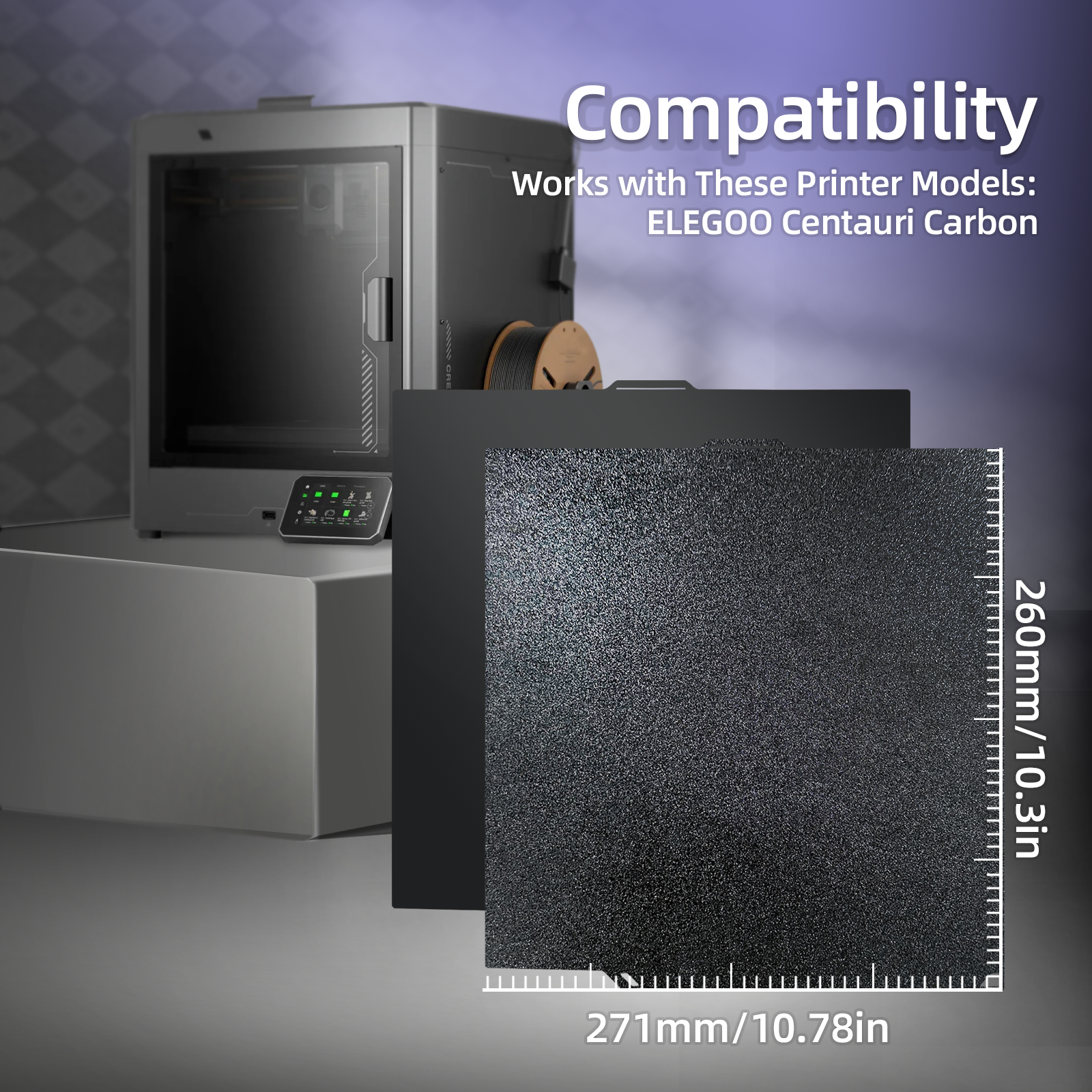 IdeaFormer Black Smooth PEI+Textured PEI Spring Steel Build Plate, 260×271mm for Elegoo Centauri Carbon