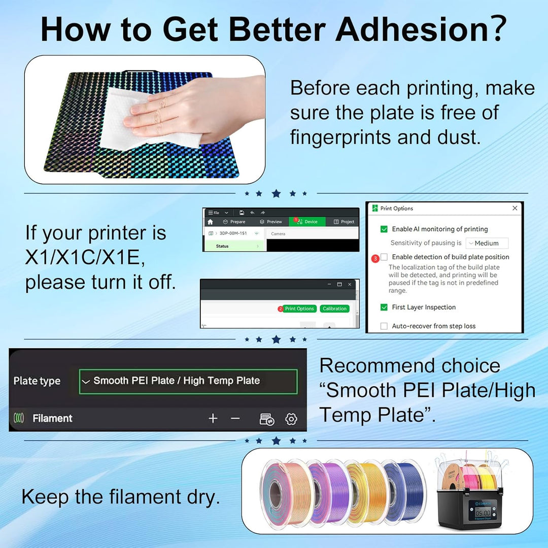 IdeaFormer Smooth Phantom H1H+Rainbow Starry PEY  Spring Steel Build Plate, 257×257mm for Bambu Lab X1 X1C X1E P1P P1S A1