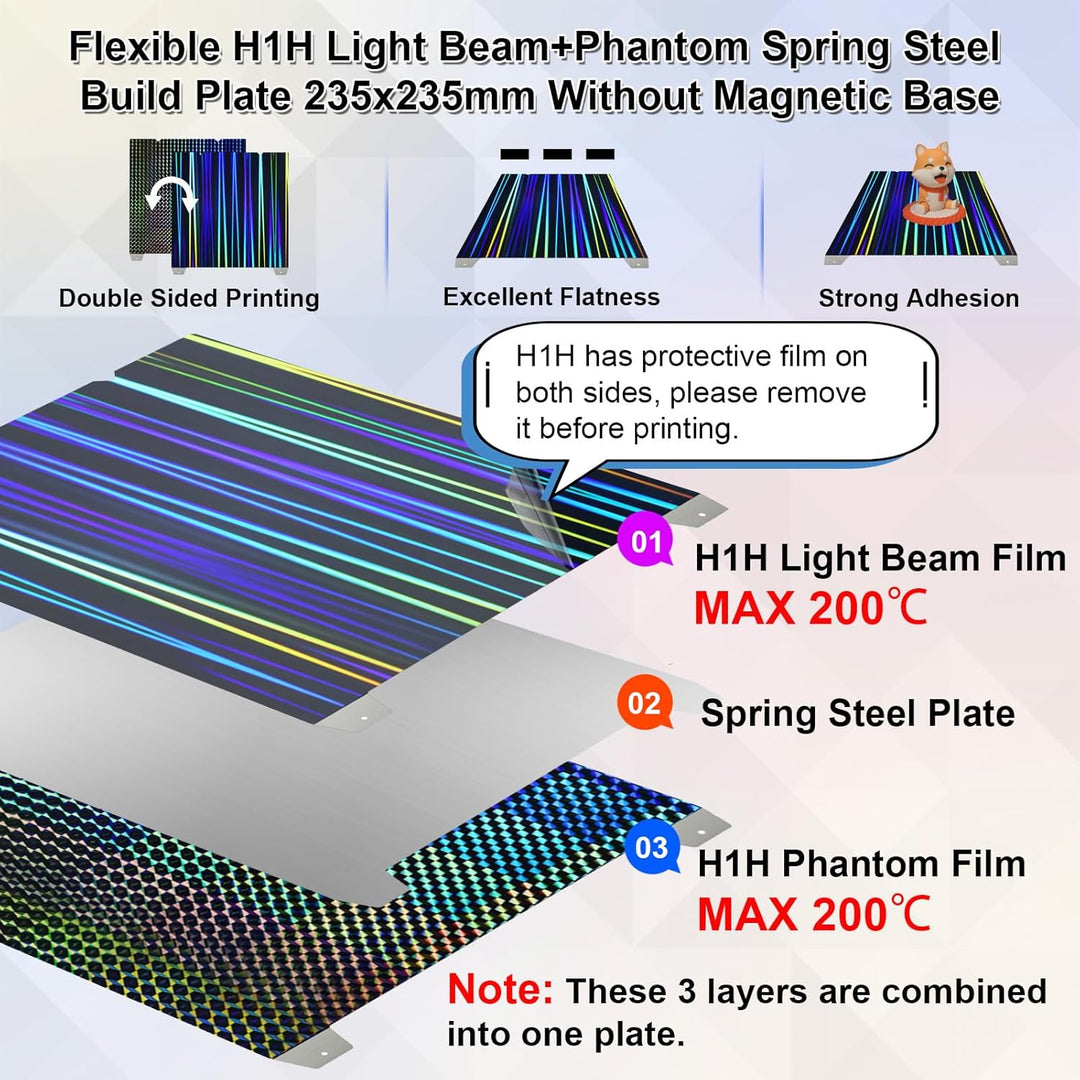 IdeaFormer Light Beam+Phantom H1H Spring Steel Build Plate, 235x235mm for Creality K1C/K1/SE/Ender 5 S1/Ender 3/Ender 3 Pro/Ender 3 V2/Ender 3 S1 Pro/Ender 3 Neo