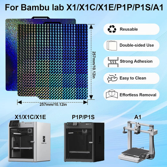 IdeaFormer Smooth Phantom H1H+Rainbow Starry PEY  Spring Steel Build Plate, 257×257mm for Bambu Lab X1 X1C X1E P1P P1S A1