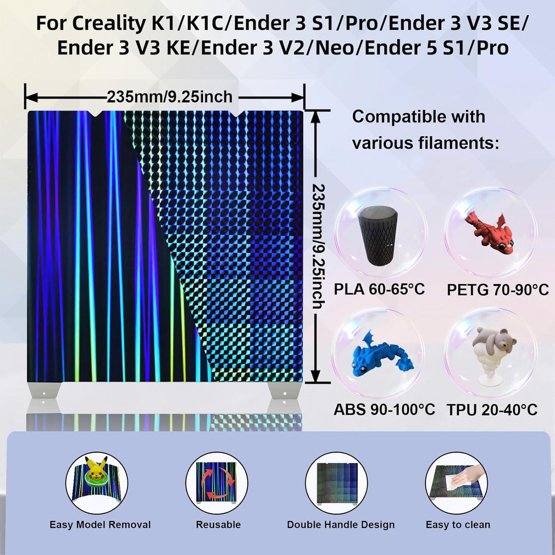 IdeaFormer Light Beam+Phantom H1H Spring Steel Build Plate, 235x235mm for Creality K1C/K1/SE/Ender 5 S1/Ender 3/Ender 3 Pro/Ender 3 V2/Ender 3 S1 Pro/Ender 3 Neo