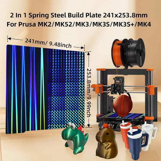 IdeaFormer Light Beam+Phantom H1H Spring Steel Build Plate,  241×253.8mm for Prusa I3 MK2 2.5S MK52 MK3S MK3S+ MK4 Core One