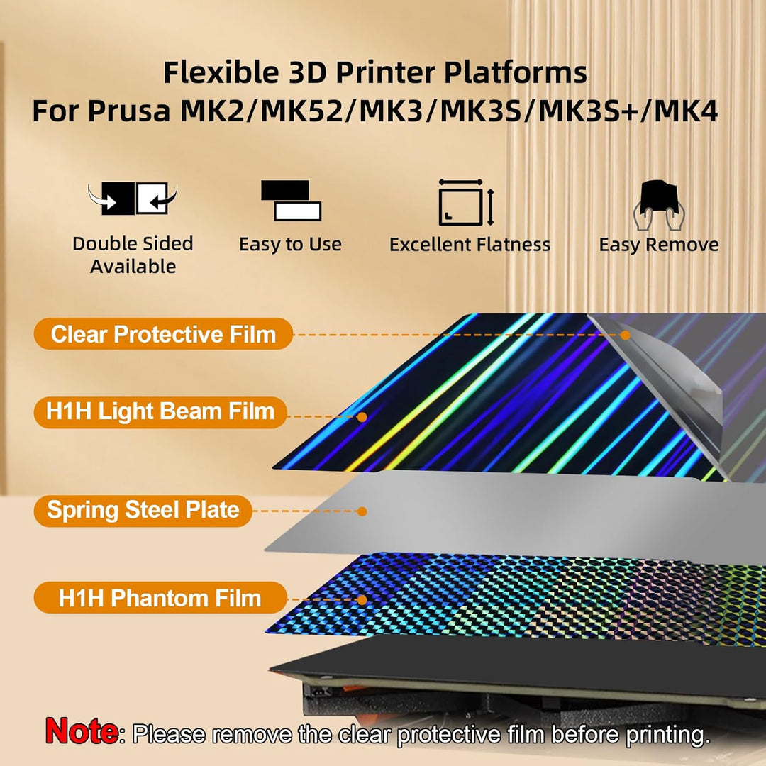 IdeaFormer Light Beam+Phantom H1H Spring Steel Build Plate,  241×253.8mm for Prusa I3 MK2 2.5S MK52 MK3S MK3S+ MK4 Core One