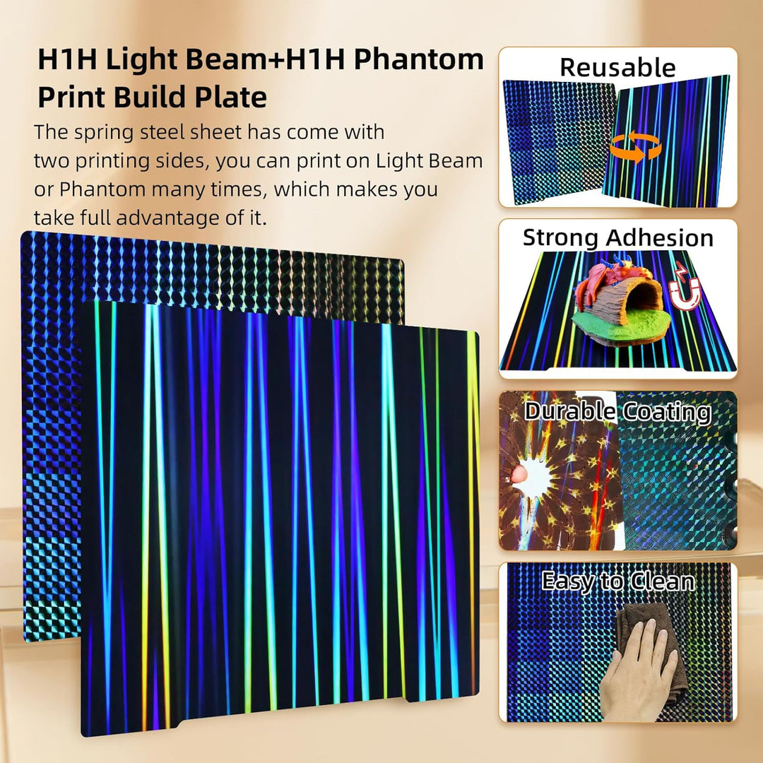 IdeaFormer Light Beam+Phantom H1H Spring Steel Build Plate,  241×253.8mm for Prusa I3 MK2 2.5S MK52 MK3S MK3S+ MK4 Core One