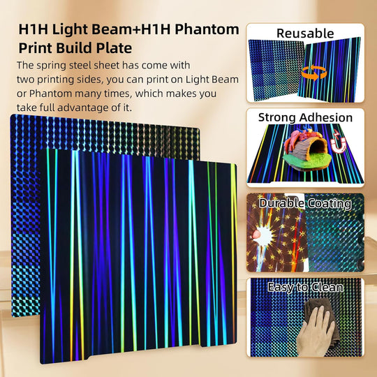 IdeaFormer Light Beam+Phantom H1H Spring Steel Build Plate,  241×253.8mm for Prusa I3 MK2 2.5S MK52 MK3S MK3S+ MK4 Core One