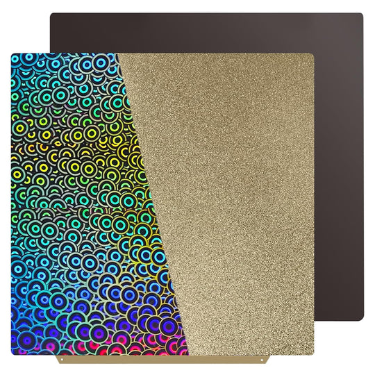 IdeaFormer Smooth Kaleidoscope PEK+Gold Textured PEI Spring Steel Build Plate with Magnetic Plate, 350x350mm for Vorn 2.4 RepRap