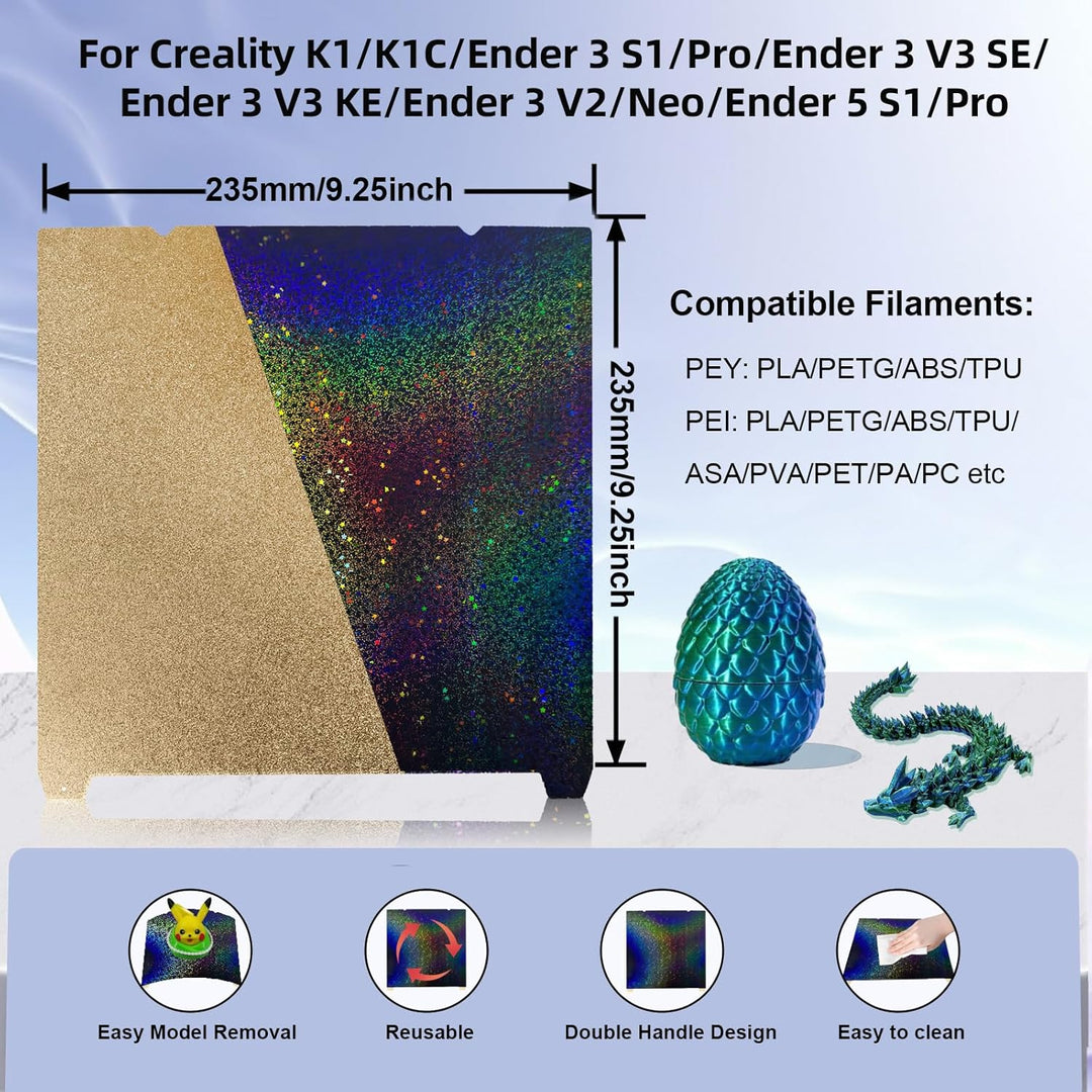 IdeaFormer Rainbow Starry PEY+テクスチャード PEI スプリング スチール ビルド プレート、235×235mm Creality K1/K1 SE/K1C/Ender 3 S1/Ender 3 S1 Pro/Ender 5 S1/Ender 3 V3 SE/KE/Ender 3 V2/Neo 用