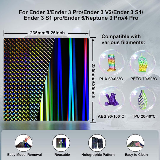 IdeaFormer Light Beam+Phantom H1H Spring Steel Build Plate, 235×235mm for Creality Ender 3/Ender 3 Pro/Ender 3 V2/Ender 3 V2 Neo/ELEGOO Neptune 3/Neptune 4/Pro