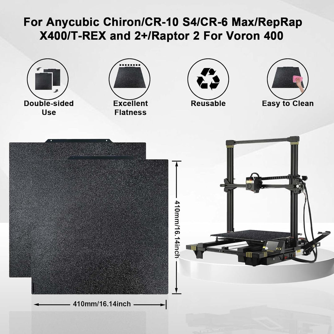 IdeaFormer Double-Sided Black Textured PEI Spring Steel Build Plate, 410×410mm for Anycubic Chiron for Voron 400/CR-10 S4/CR-6 Max/RepRap X400/T-REX/2+/T-Rex 3.0/Raptor 2