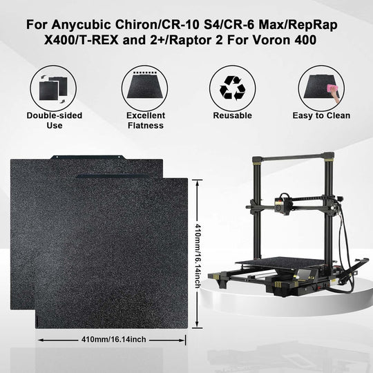 IdeaFormer Double-Sided Black Textured PEI Spring Steel Build Plate, 410×410mm for Anycubic Chiron for Voron 400/CR-10 S4/CR-6 Max/RepRap X400/T-REX/2+/T-Rex 3.0/Raptor 2