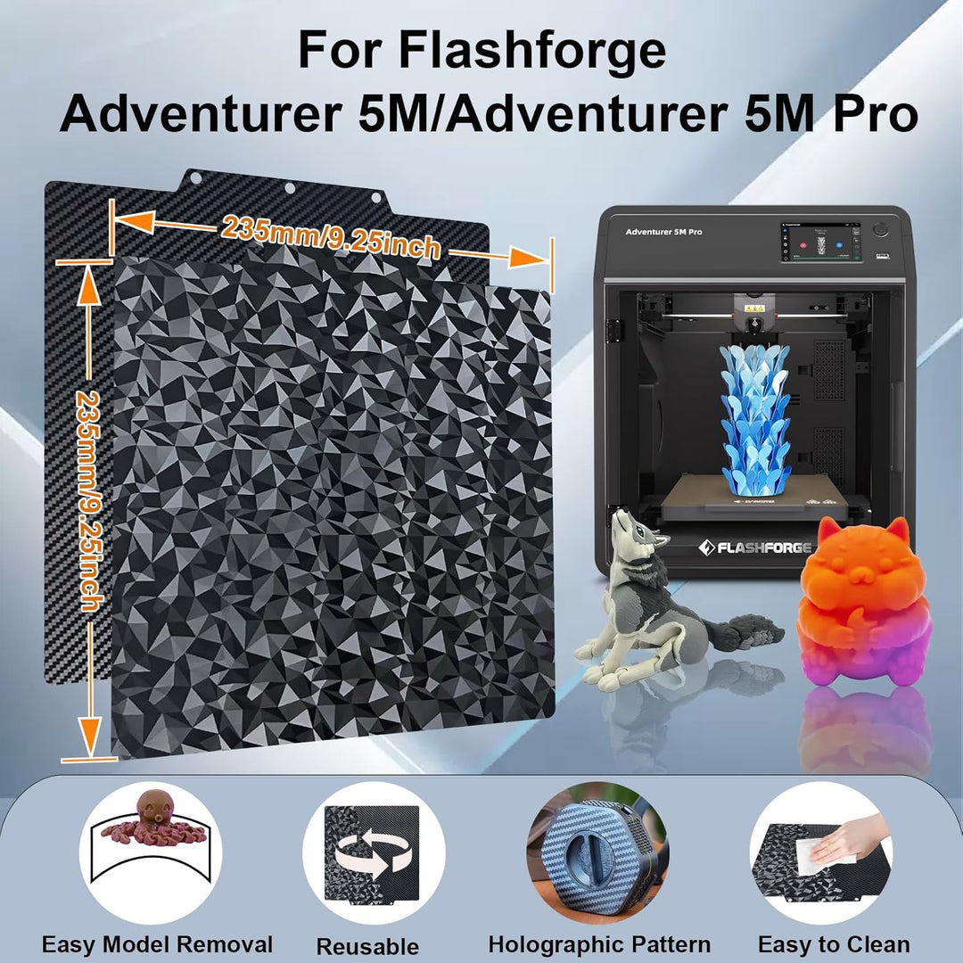 IdeaFormer Smooth Diamond PEO+Carbon Fiber PET Spring Steel Build Plate, 235x235mm for Flashforge Adventurer 5M/5M Pro/AD5X