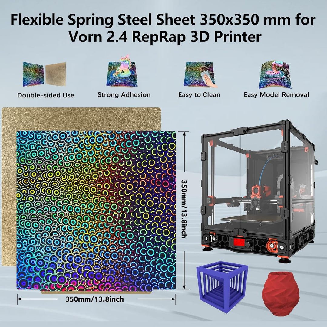 IdeaFormer Smooth Kaleidoscope PEK+Gold Textured PEI Spring Steel Build Plate with Magnetic Plate, 350x350mm for Vorn 2.4 RepRap