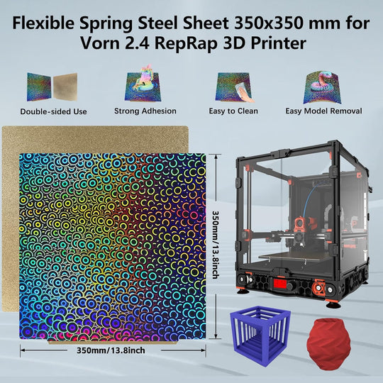 IdeaFormer Smooth Kaleidoscope PEK+Gold Textured PEI Spring Steel Build Plate with Magnetic Plate, 350x350mm for Vorn 2.4 RepRap