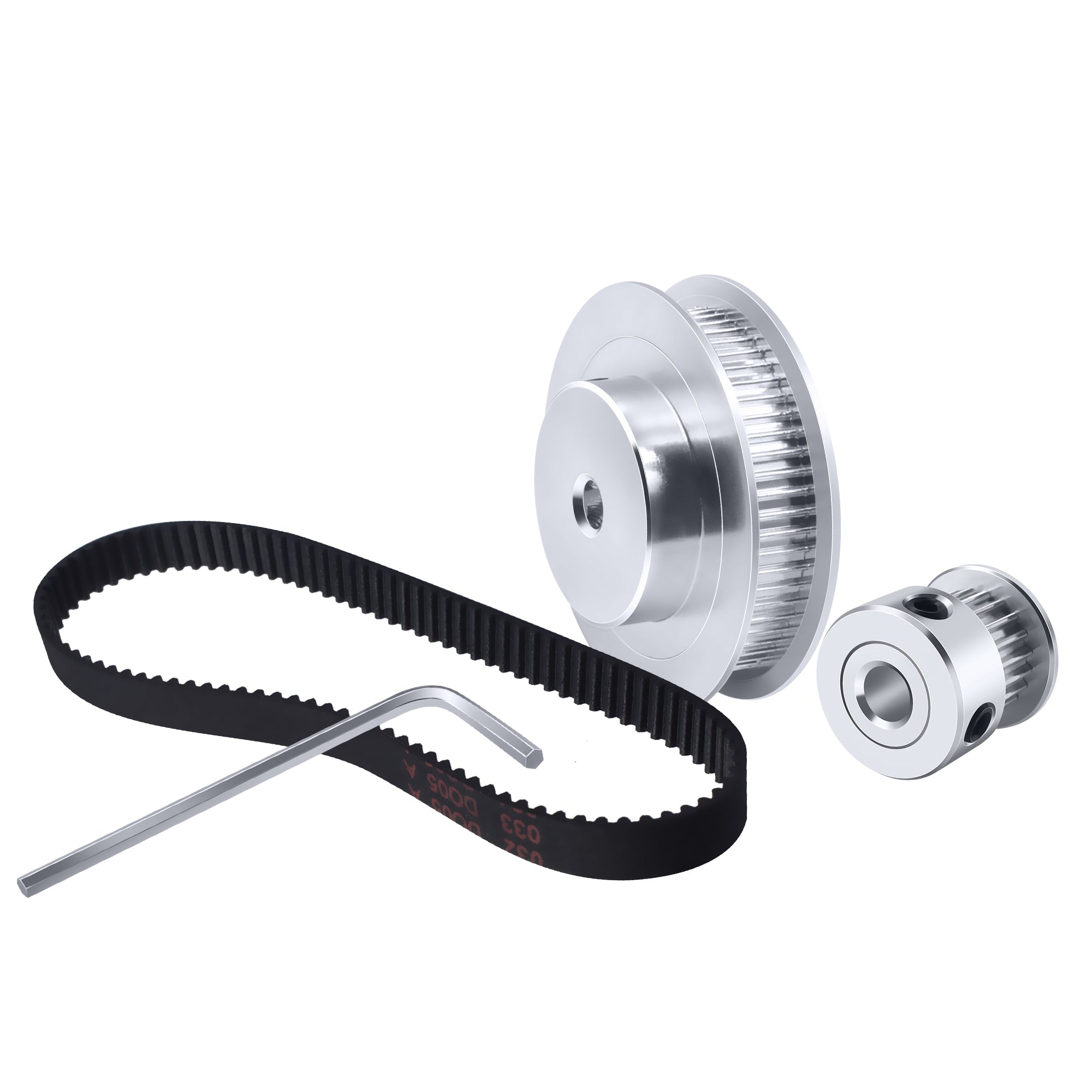 1 PC 60-tooth Timing pulley gears + 1 PC 20-tooth Timing  pulley gears+ 1PC timing belt + 1 piece of 2.0 hexagon wrench