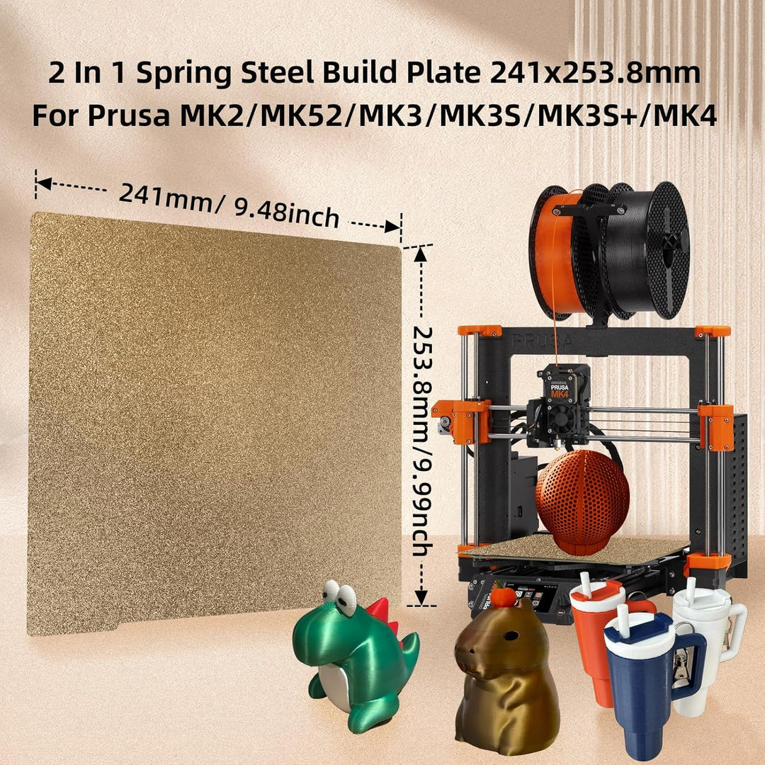 IdeaFormer Double-Sided Gold Textured PEI Spring Steel Build Plate,  241×253.8mm for Prusa I3 MK2 2.5S MK52 MK3S MK3S+ MK4 Core One