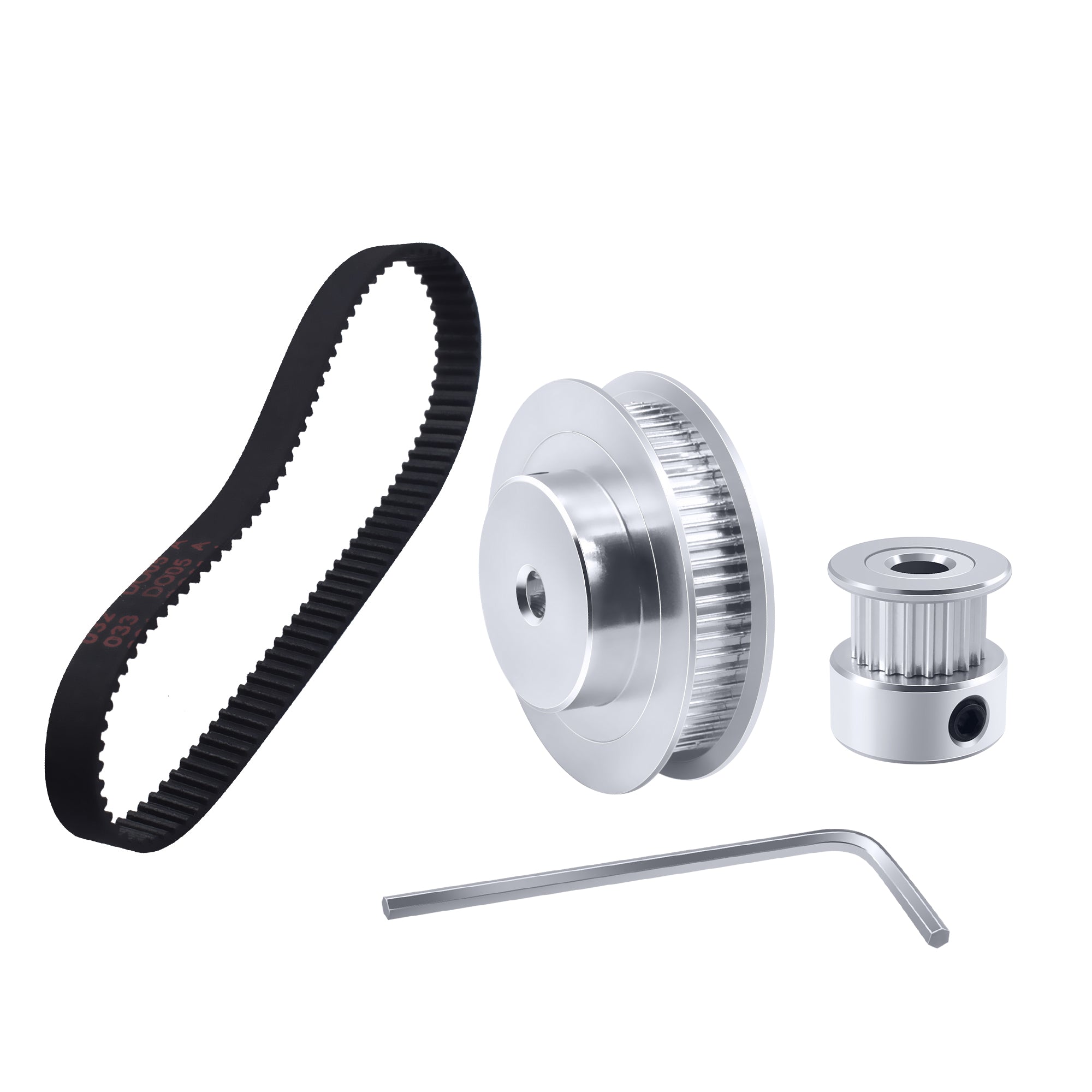1 PC 60-tooth Timing pulley gears + 1 PC 20-tooth Timing  pulley gears+ 1PC timing belt + 1 piece of 2.0 hexagon wrench