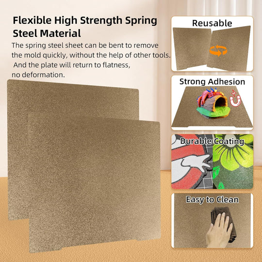 IdeaFormer Double-Sided Gold Textured PEI Spring Steel Build Plate,  241×253.8mm for Prusa I3 MK2 2.5S MK52 MK3S MK3S+ MK4 Core One