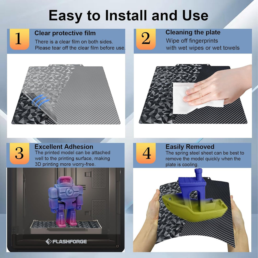 IdeaFormer Smooth Diamond PEO+Carbon Fiber PET Spring Steel Build Plate, 235x235mm for Flashforge Adventurer 5M/5M Pro/AD5X