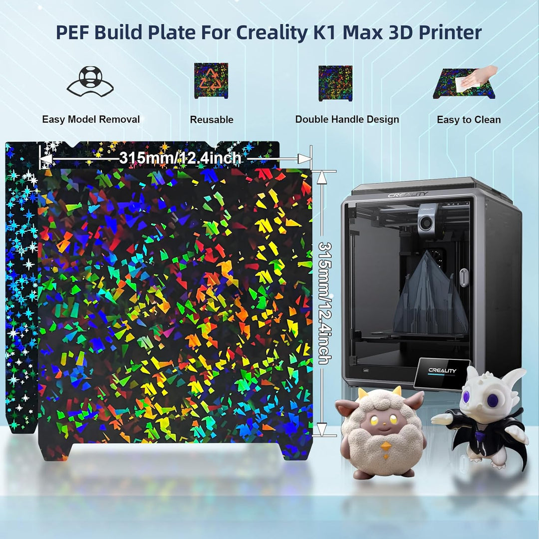 IdeaFormer Rainbow Confetti PEF+Galaxy PEY Spring Steel Build Plate, 315×310mm for Creality K1 Max/Ender 3 V3 Plus