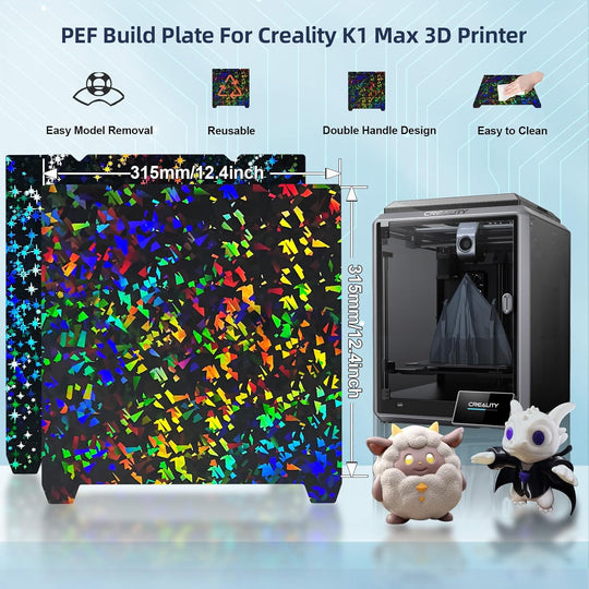 IdeaFormer Rainbow Confetti PEF+Galaxy PEY Spring Steel Build Plate, 315×310mm for Creality K1 Max/Ender 3 V3 Plus