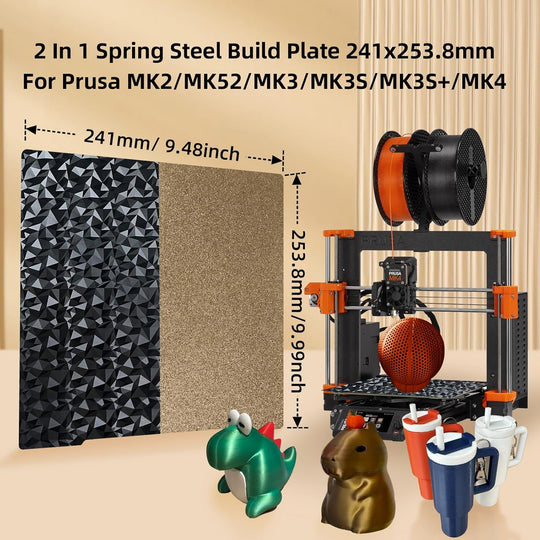 IdeaFormer Smooth Diamond PEO+Gold Textured PEI Spring Steel Build Plate,  241×253.8mm for Prusa I3 MK2 2.5S MK52 MK3S MK3S+ MK4 Core One
