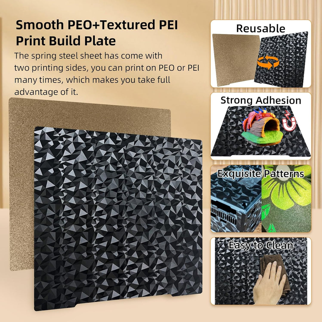 IdeaFormer Smooth Diamond PEO+Gold Textured PEI Spring Steel Build Plate,  241×253.8mm for Prusa I3 MK2 2.5S MK52 MK3S MK3S+ MK4 Core One