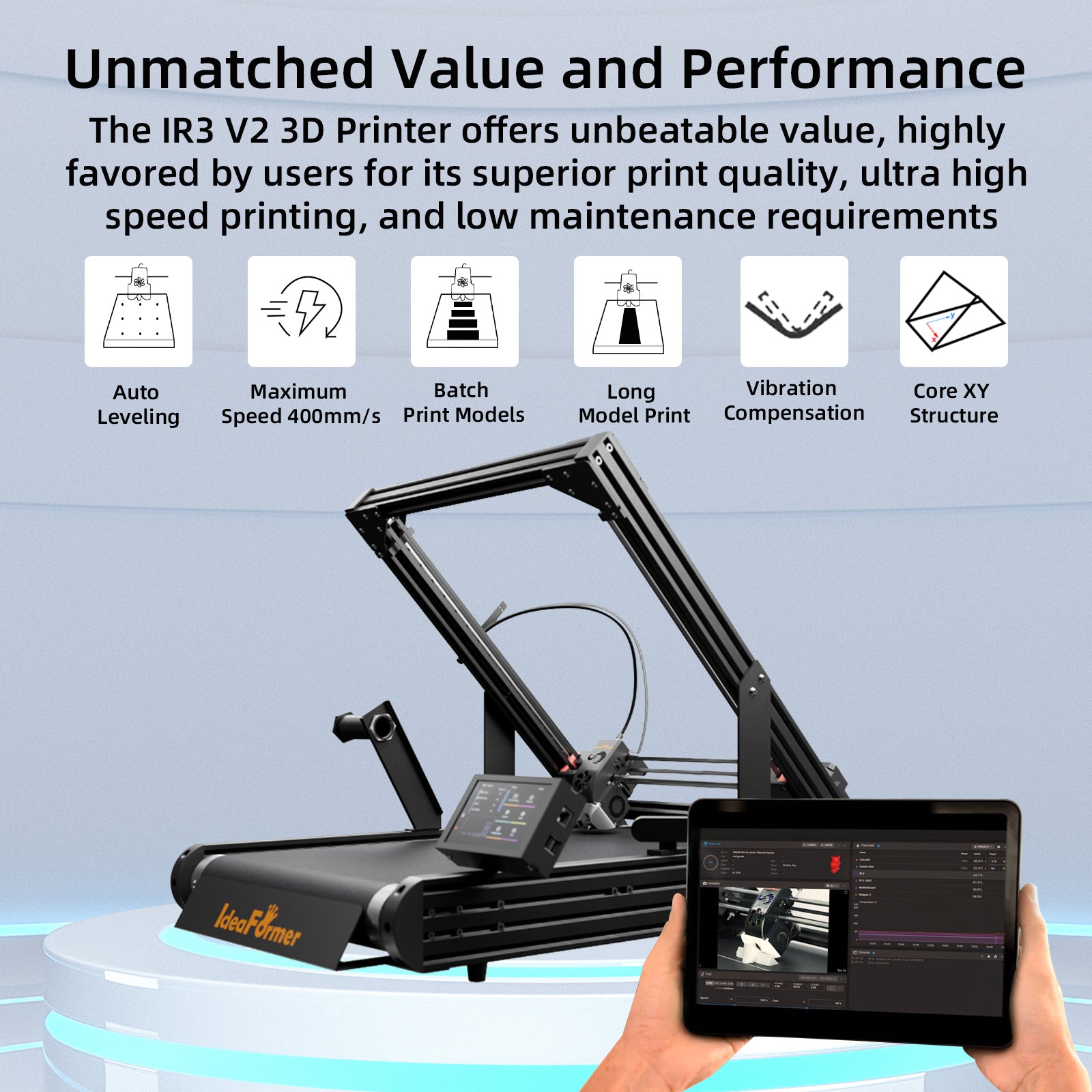 IdeaFormer IR3 V2 Limited Refurbished，Infinite Z-Axis Steel Conveyor Belt 3D Printer，Shipping to US Addresses only