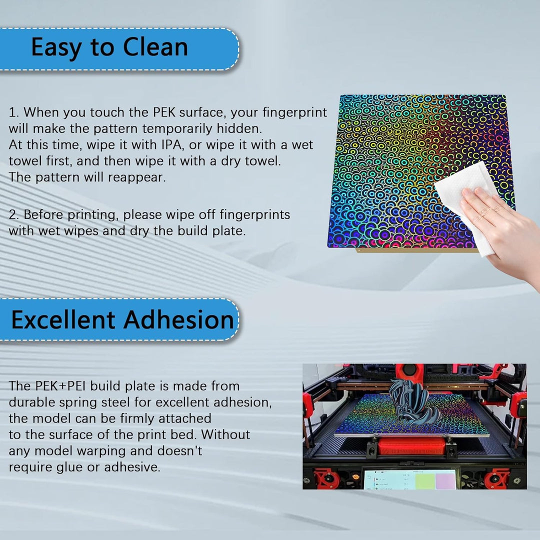 IdeaFormer Smooth Kaleidoscope PEK+Gold Textured PEI Spring Steel Build Plate with Magnetic Plate, 350x350mm for Vorn 2.4 RepRap