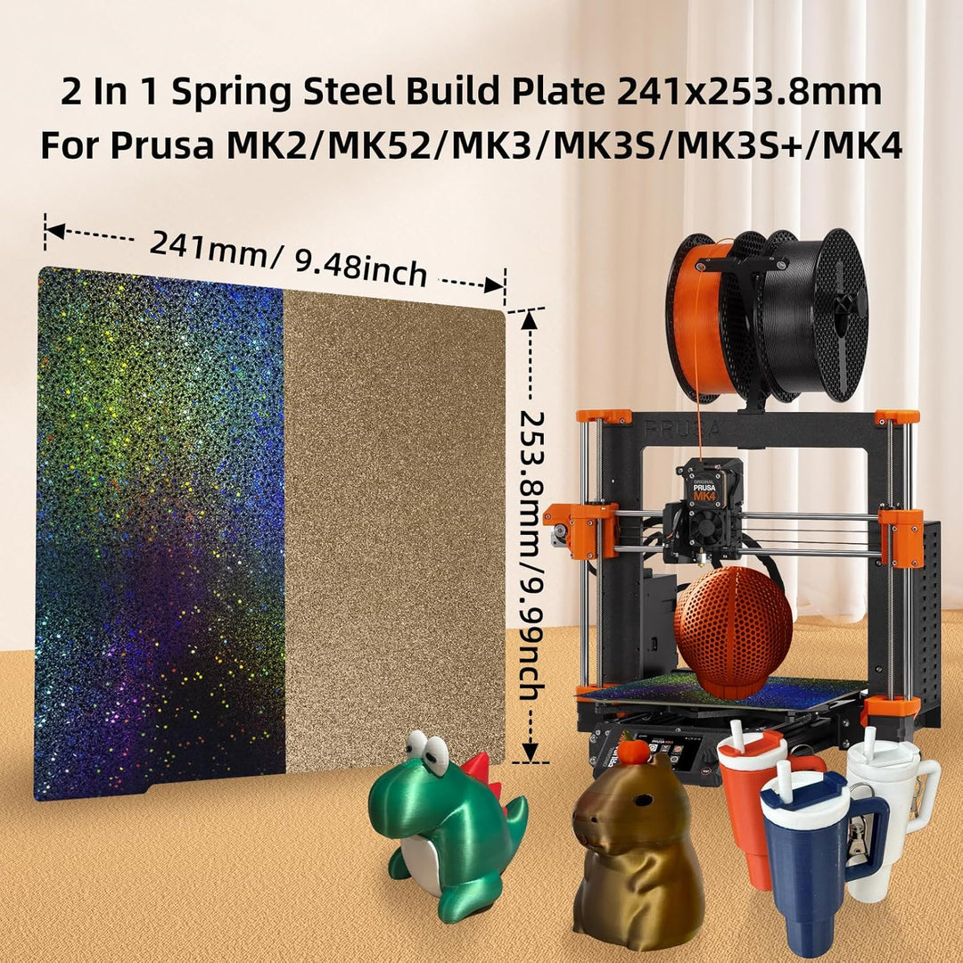 IdeaFormer Smooth Rainbow Starry PEY+Gold Textured PEI Spring Steel Build Plate, 241×253.8mm for Prusa I3 MK2 2.5S MK52 MK3S MK3S+ MK4 Core One