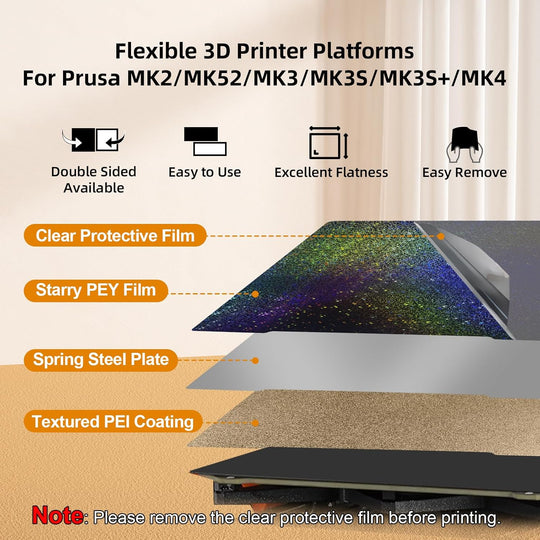 IdeaFormer Smooth Rainbow Starry PEY+Gold Textured PEI Spring Steel Build Plate, 241×253.8mm for Prusa I3 MK2 2.5S MK52 MK3S MK3S+ MK4 Core One