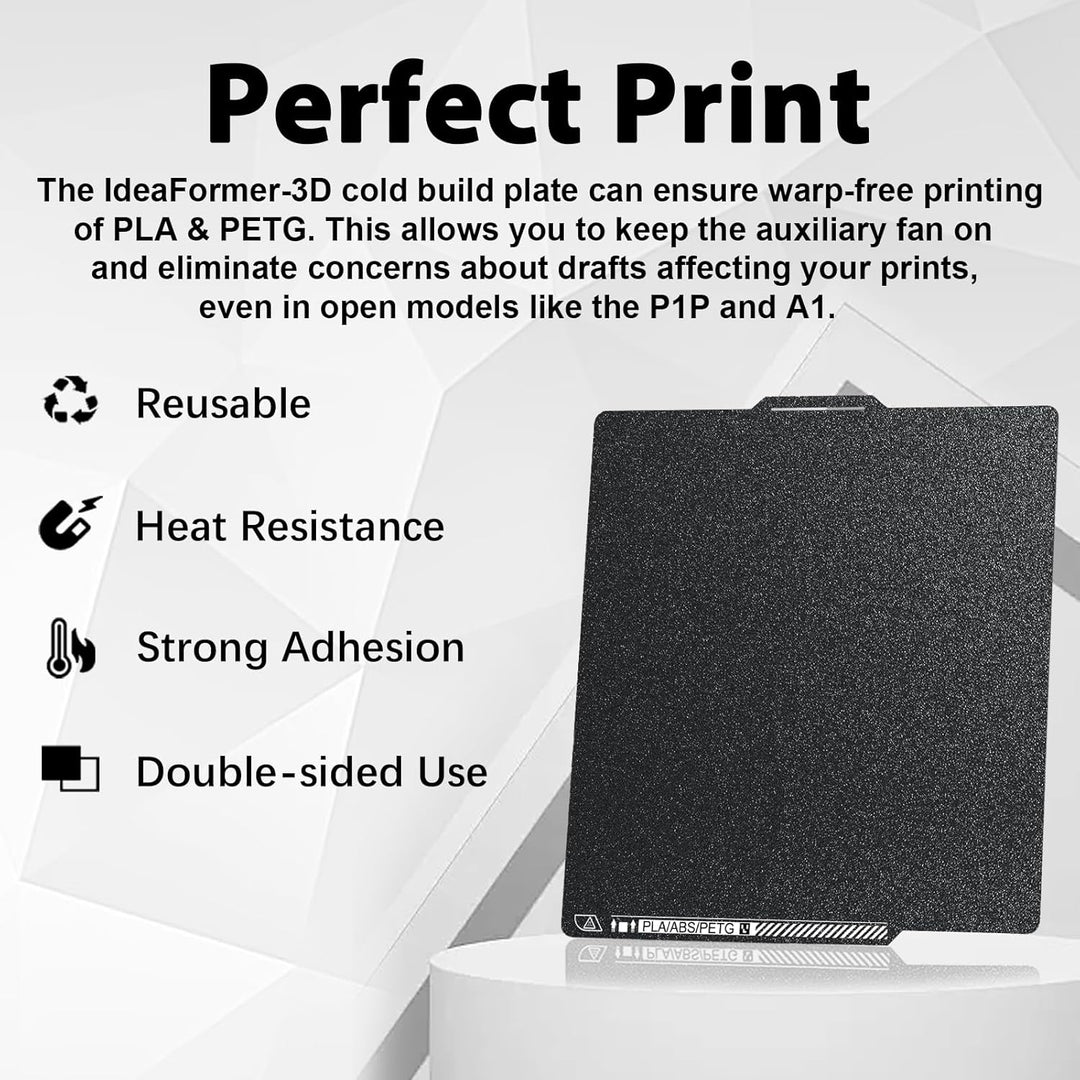 IdeaFormer Double-Sided Black Textured PEI Low-Temperature Build Plate with QR Code, 257x257mm for Bambu Lab P1P/P1S/X1C/X1/X1E/A1