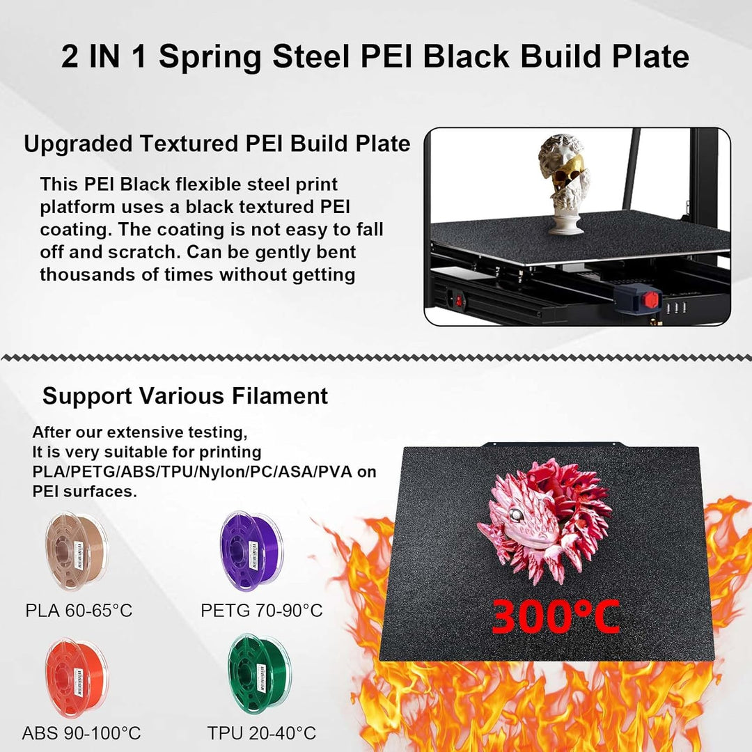 IdeaFormer Double-Sided Black Textured PEI Spring Steel Build Plate, 410×410mm for Anycubic Chiron for Voron 400/CR-10 S4/CR-6 Max/RepRap X400/T-REX/2+/T-Rex 3.0/Raptor 2