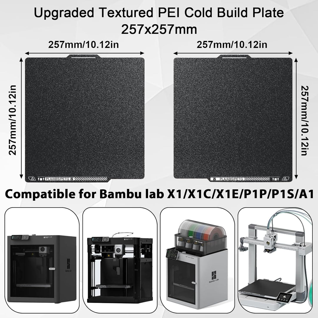 IdeaFormer Double-Sided Black Textured PEI Low-Temperature Build Plate with QR Code, 257x257mm for Bambu Lab P1P/P1S/X1C/X1/X1E/A1
