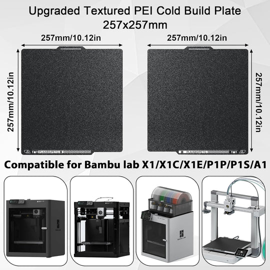 IdeaFormer Double-Sided Black Textured PEI Low-Temperature Build Plate with QR Code, 257x257mm for Bambu Lab P1P/P1S/X1C/X1/X1E/A1