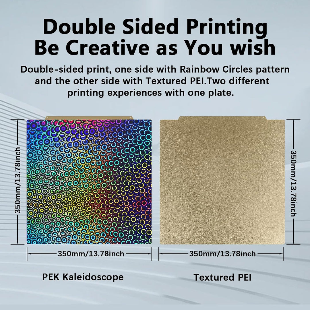 IdeaFormer Smooth Kaleidoscope PEK+Gold Textured PEI Spring Steel Build Plate with Magnetic Plate, 350x350mm for Vorn 2.4 RepRap