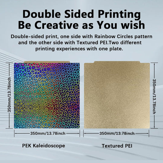 IdeaFormer Smooth Kaleidoscope PEK+Gold Textured PEI Spring Steel Build Plate with Magnetic Plate, 350x350mm for Vorn 2.4 RepRap