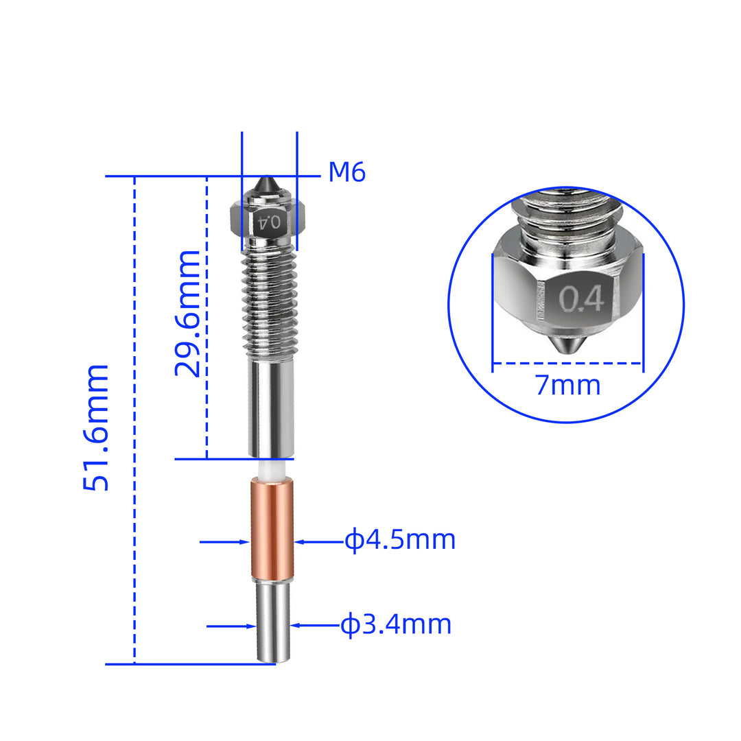 IdeaFormer Replacement 2PCS Integrated Nozzle for QIDI Plus4, M6 Bimetallic + Ceramics Nozzle for QIDI Plus4