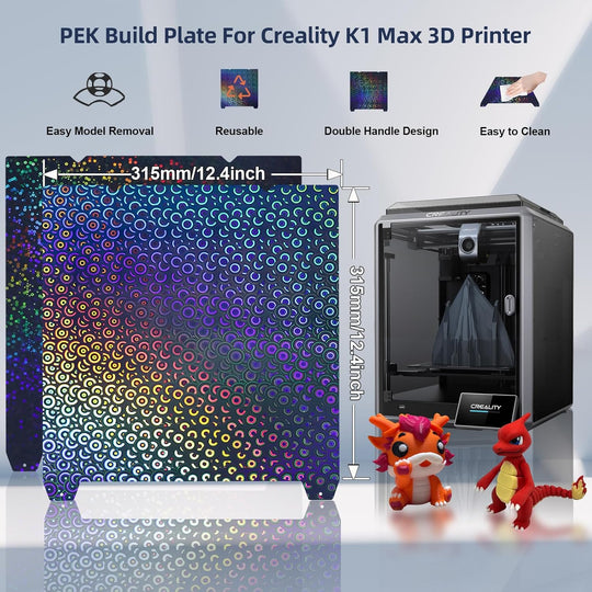 IdeaFormer Smooth Rainbow Circles + Kaleidoscope PEK Spring Steel Build Plate, 315×310mm for Creality K1 Max/Ender 3 V3 Plus