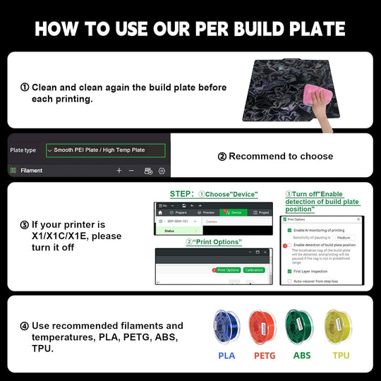 IdeaFormer Water Ripples+Wood Grain PER Spring Steel Build Plate, 257×257mm for Bambu Lab X1 X1C X1E P1P P1S A1