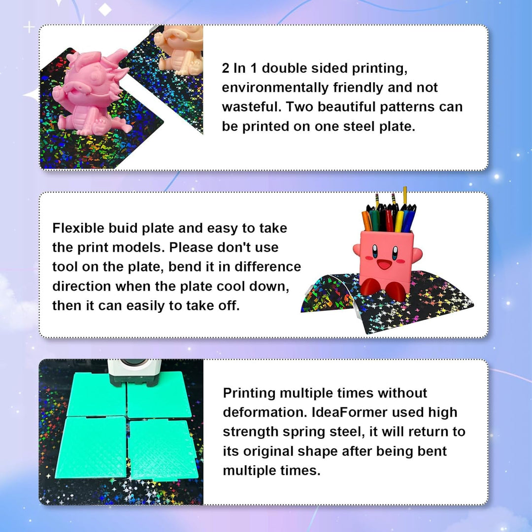 IdeaFormer Rainbow Confetti PEF+Galaxy PEY Spring Steel Build Plate, 184×184mm for Bambu Lab A1 MIni