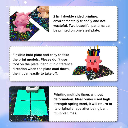 IdeaFormer Rainbow Confetti PEF+Galaxy PEY Spring Steel Build Plate, 184×184mm for Bambu Lab A1 MIni