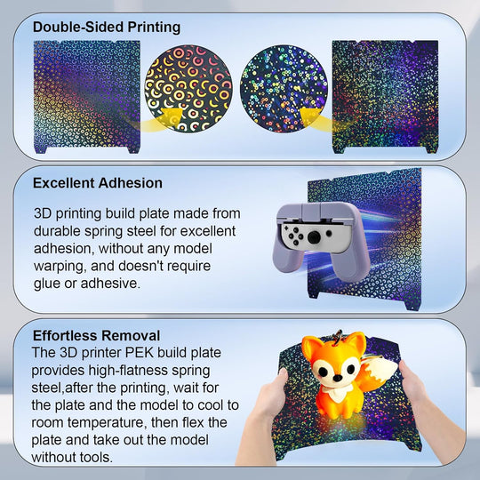 IdeaFormer Smooth Rainbow Circles + Kaleidoscope PEK Spring Steel Build Plate, 315×310mm for Creality K1 Max/Ender 3 V3 Plus