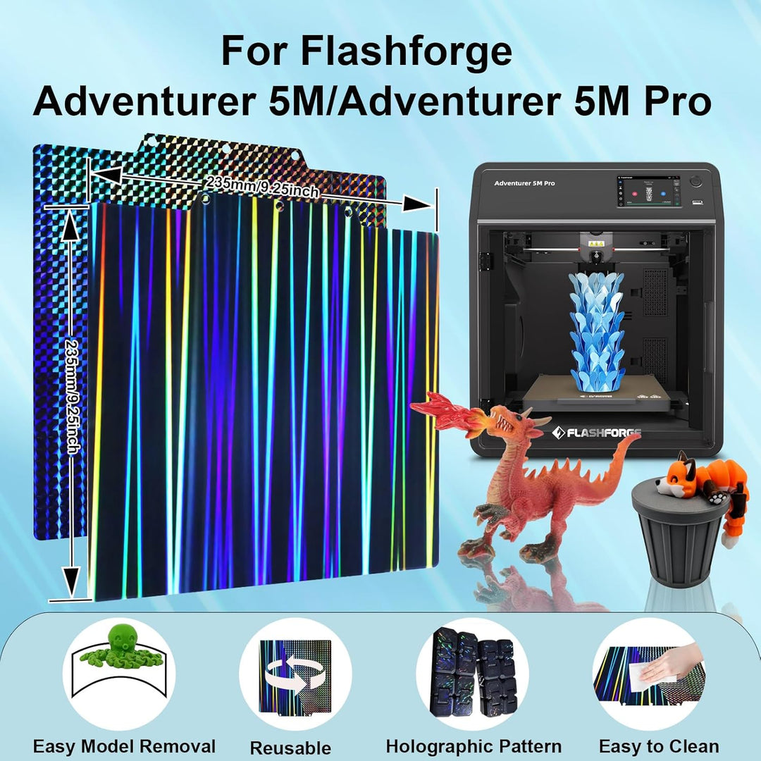 IdeaFormer Light Beam+Phantom H1H Spring Steel Build Plate, 235x235mm for Flashforge Adventurer 5M/5M Pro/AD5X