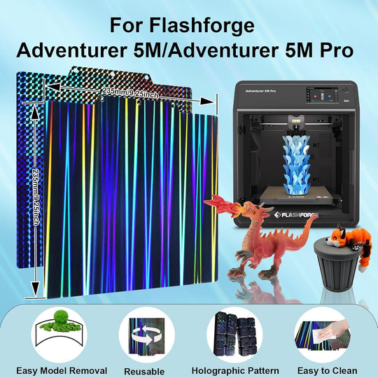 IdeaFormer Light Beam+Phantom H1H Spring Steel Build Plate, 235x235mm for Flashforge Adventurer 5M/5M Pro/AD5X