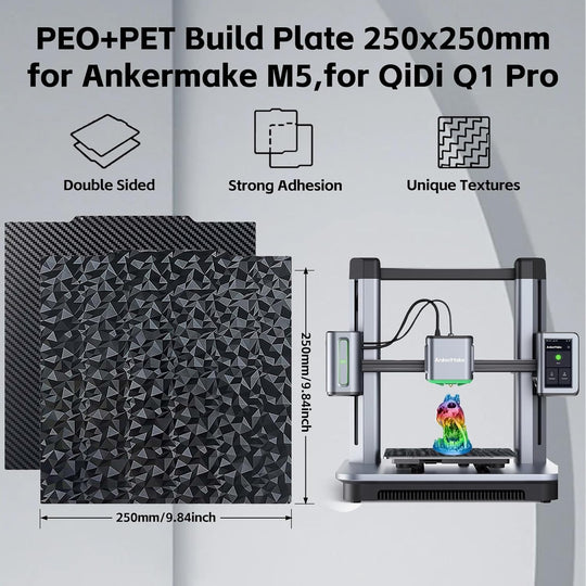 IdeaFormer Diamond PEO+Carbon Fiber PET Spring Steel Build Plate, 250x250mm for AnkerMake M5 for QIDI Q1 Pro